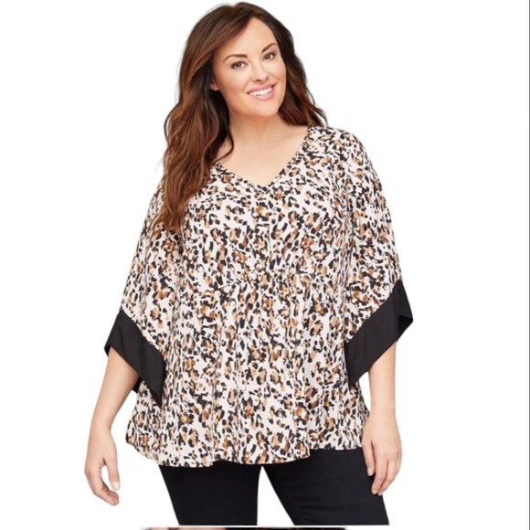 Lane Bryant Cheetah Animal Print Kimono Pink Black Brown V-Neck 18 - Picture 1 of 10